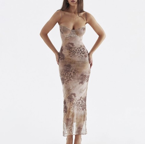 Printed strap leopard print dress