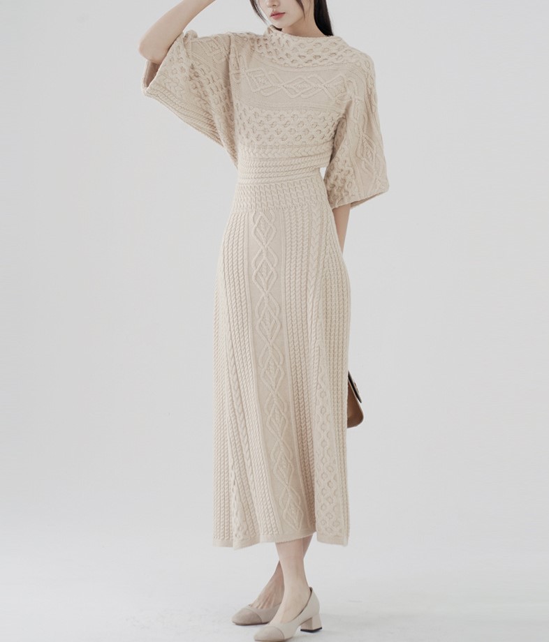 Knitted buttocks sweater long skirt