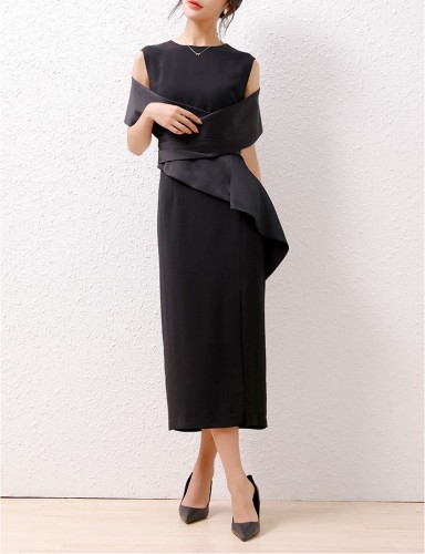 Off shoulder slit dress