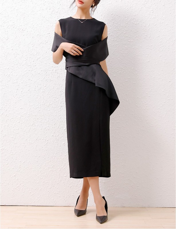 Off shoulder slit dress