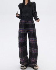 Retro plaid straight leg casual pants