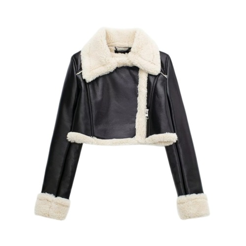 Retro high waisted short leather jacket