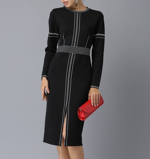 Knitted medium length woolen dress
