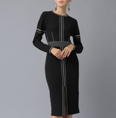 Knitted medium length woolen dress