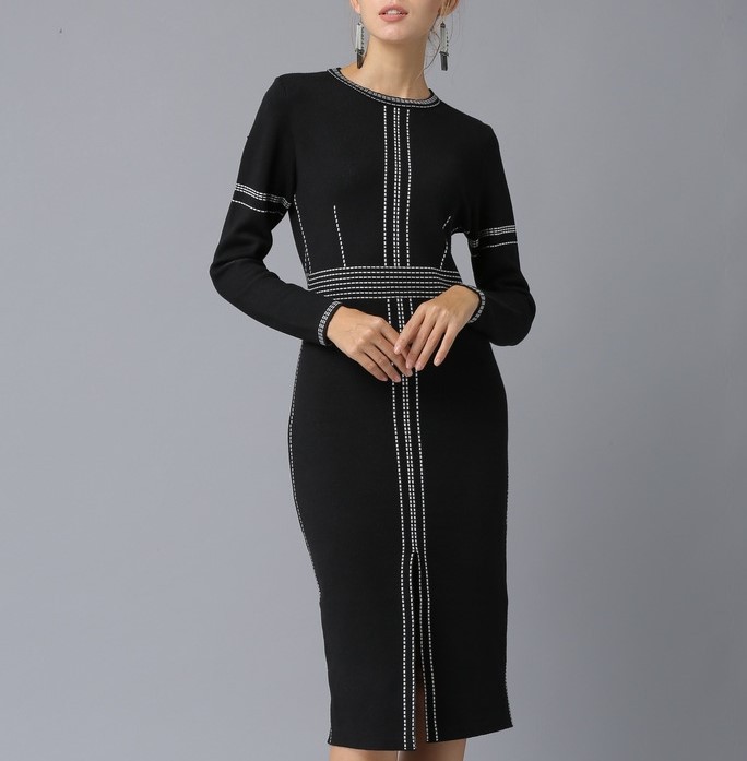Knitted medium length woolen dress