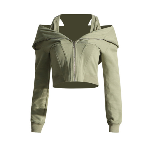 Sexy waist tied hoodie short hoodie for women