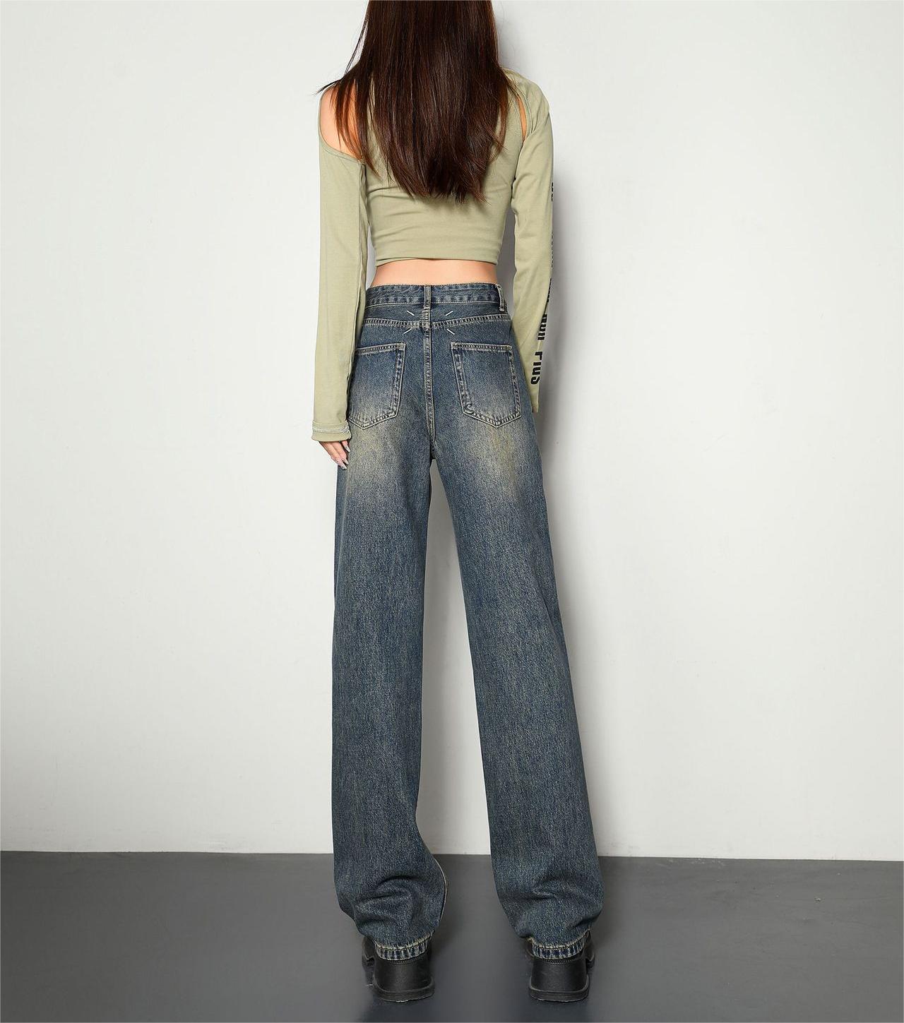 Retro blue wide leg jeans for women