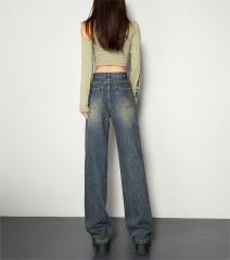 Retro blue wide leg jeans for women