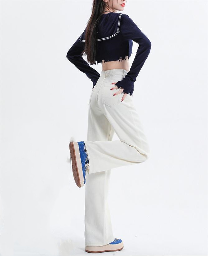 Straight leg floor mopping jeans for women