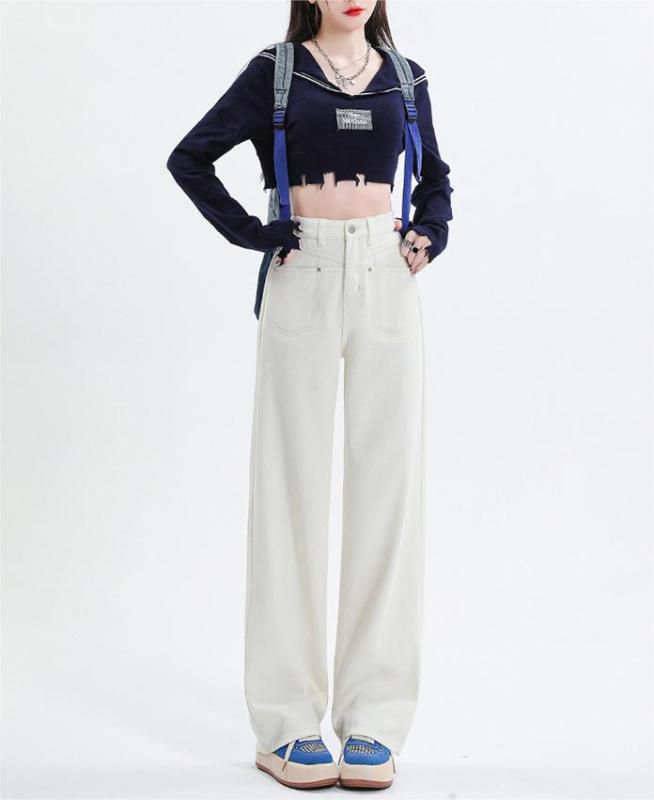 Straight leg floor mopping jeans for women