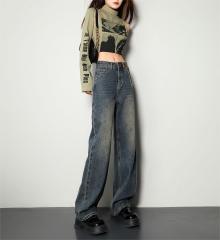 Retro blue wide leg jeans for women