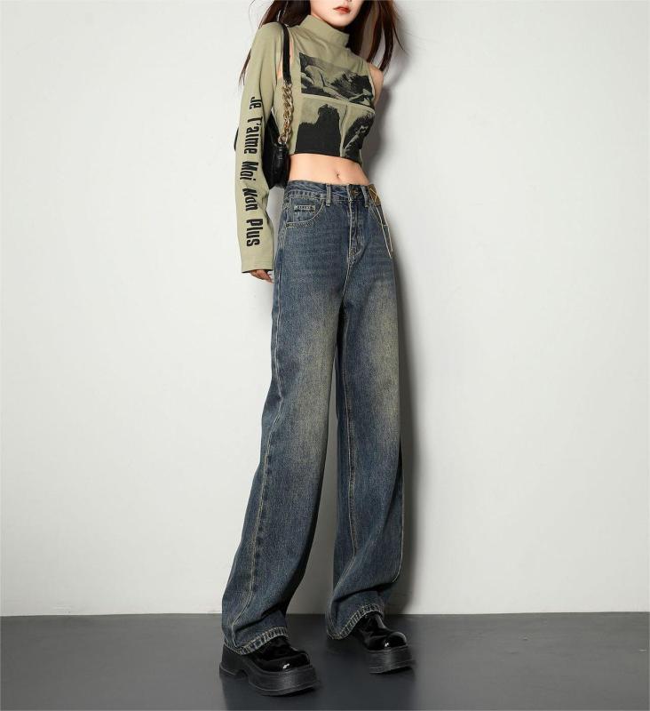 Retro blue wide leg jeans for women