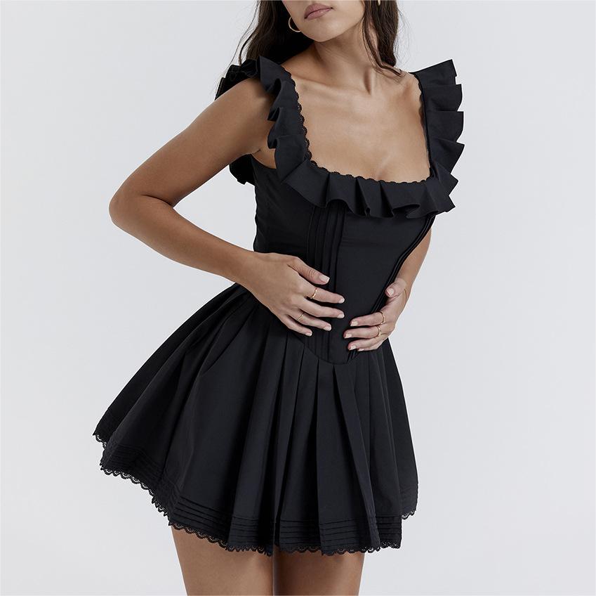 Black Spicy Girl Skirt Lace Strap Skirt