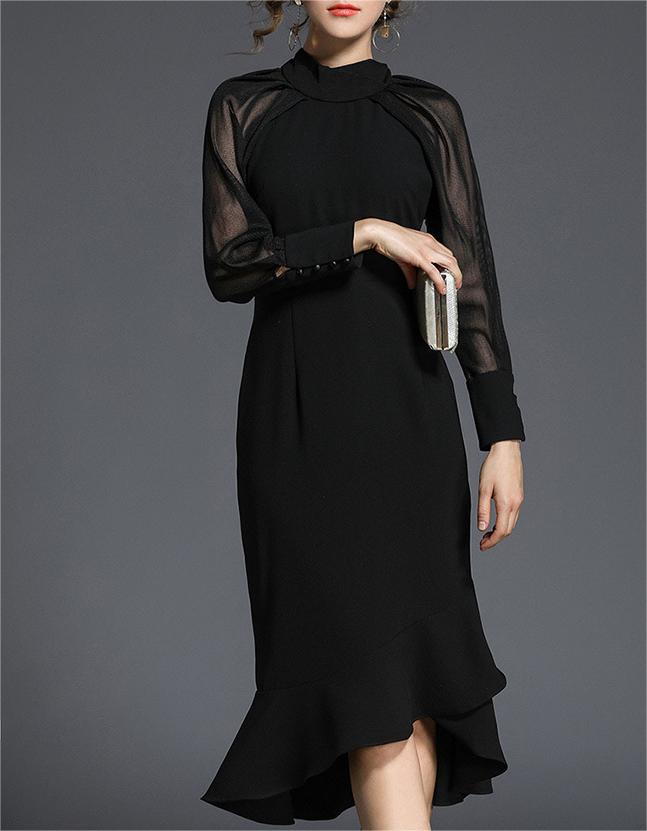 Long sleeved fishtail slim fit dress