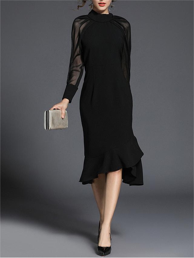 Long sleeved fishtail slim fit dress