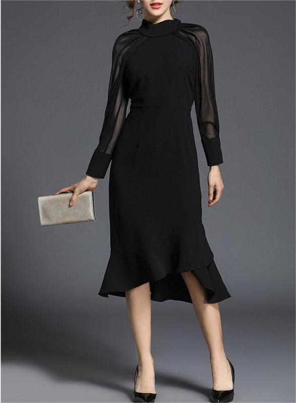 Long sleeved fishtail slim fit dress