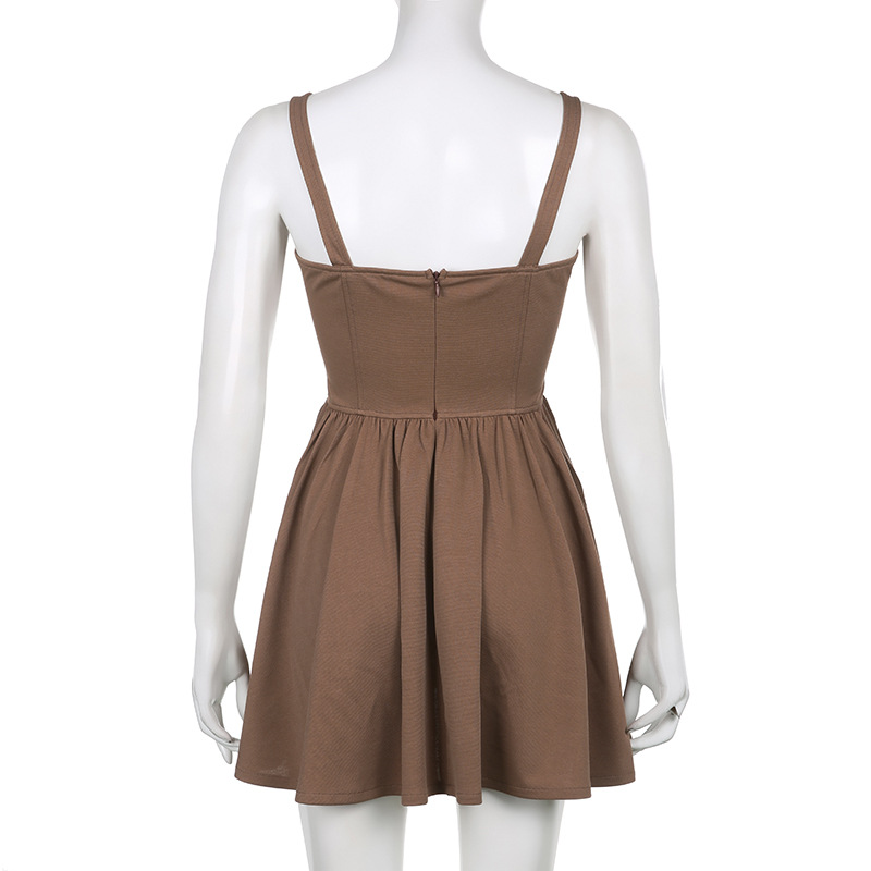 Sexy fishbone pleated suspender puffy dress