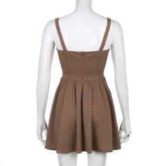 Sexy fishbone pleated suspender puffy dress