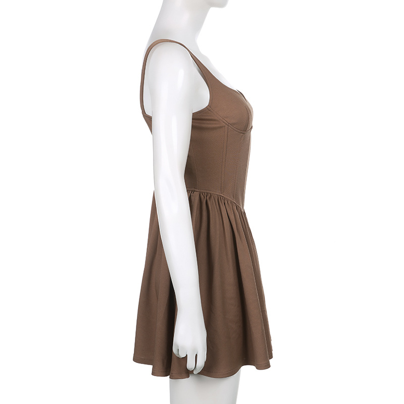 Sexy fishbone pleated suspender puffy dress