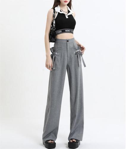 High waisted straight leg floor length pants