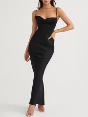 Fish bone pleated suspender dress