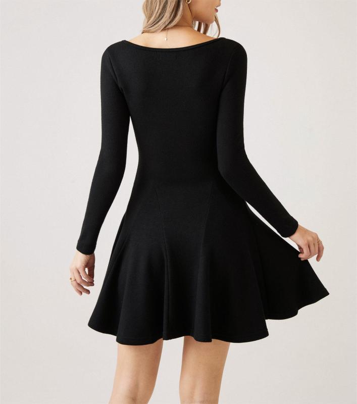 Black dress with waistband and ruffled edges