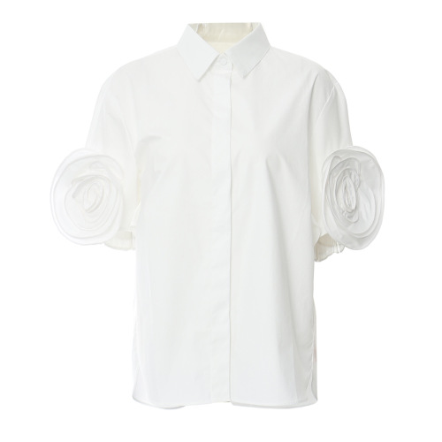 Flower white short sleeved shirt for women