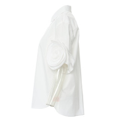 Flower white short sleeved shirt for women