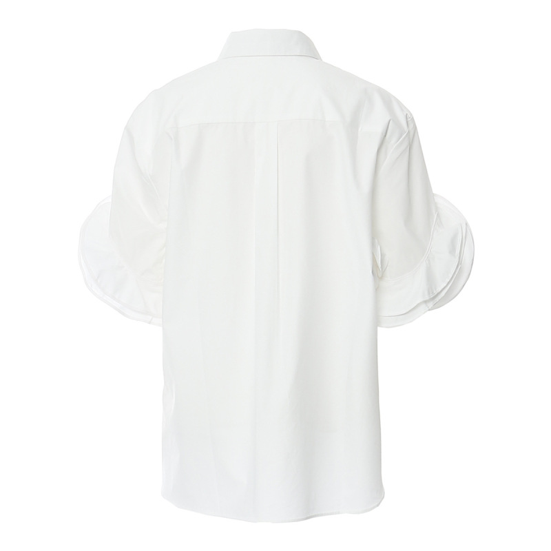 Flower white short sleeved shirt for women