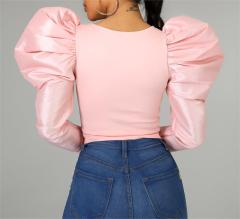 Long sleeved bubble sleeved base shirt and short top