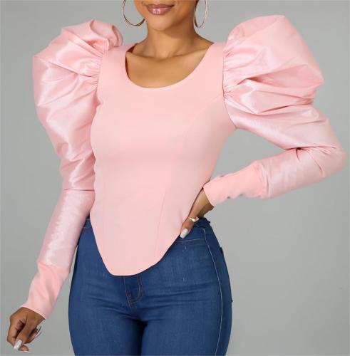 Long sleeved bubble sleeved base shirt and short top