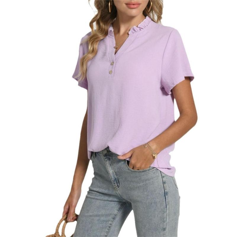 V-neck summer lace T-shirt short sleeved
