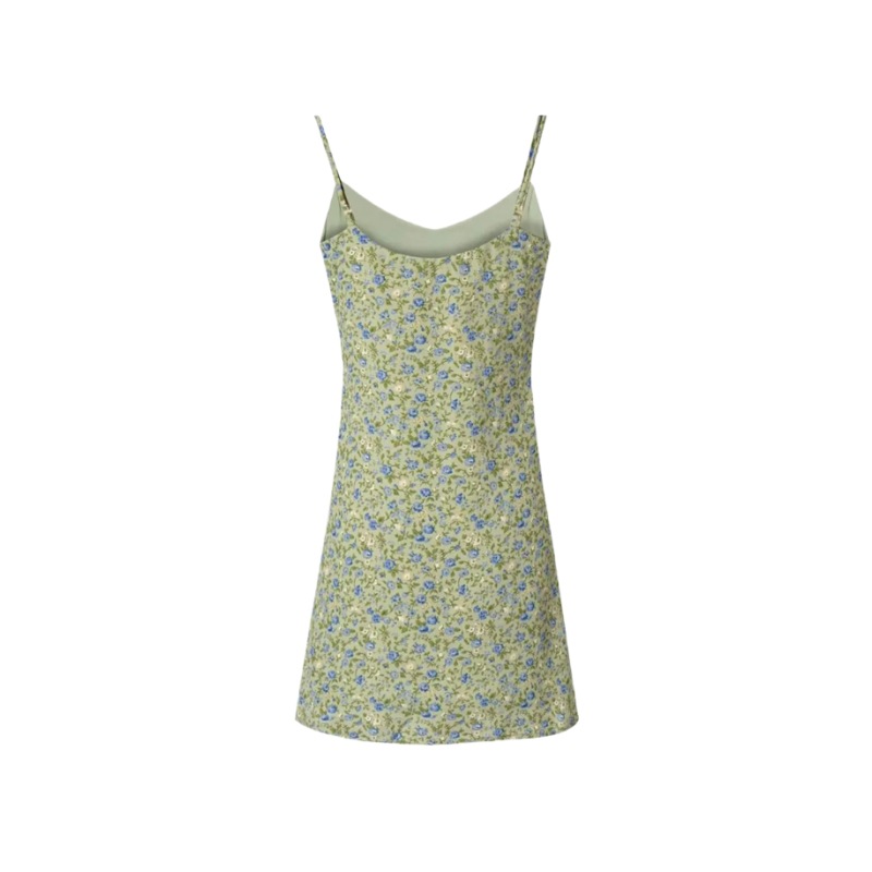 Retro V-neck printed camisole dress