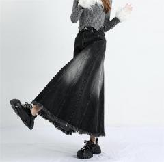 High waisted denim skirt