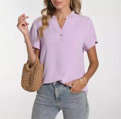 V-neck summer lace T-shirt short sleeved