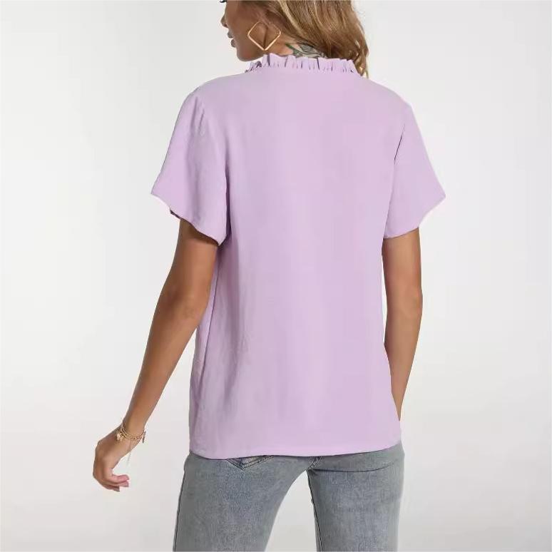 V-neck summer lace T-shirt short sleeved