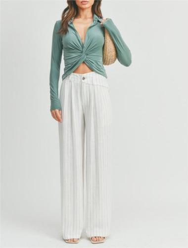 Sexy deep V polo neck long sleeves