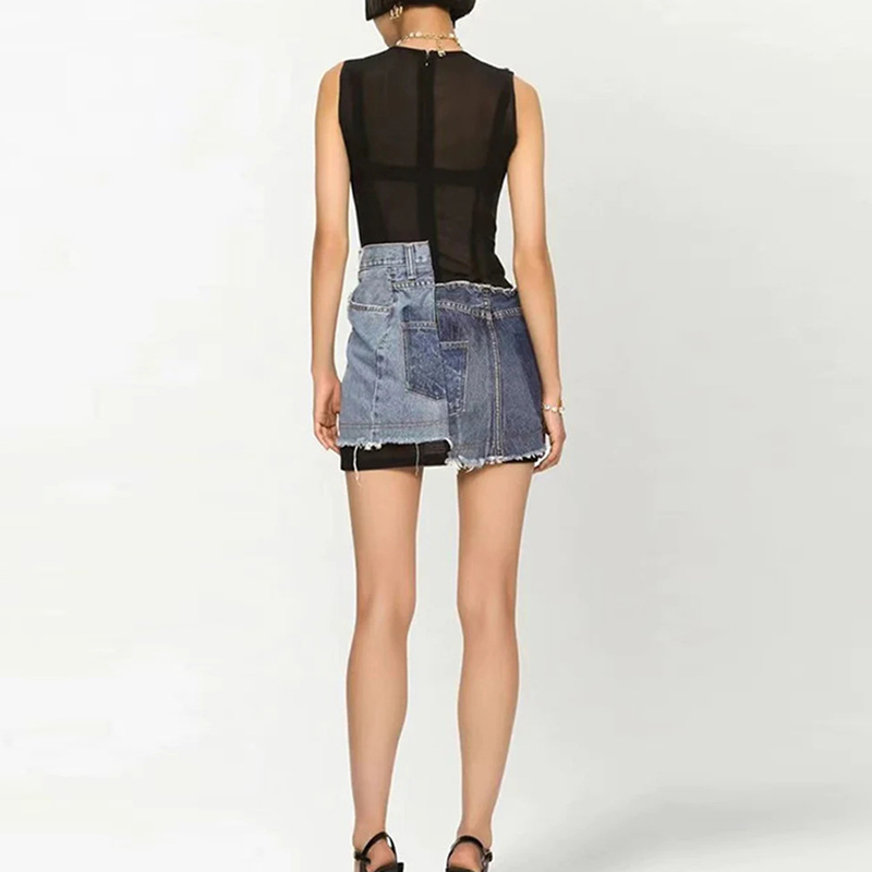 Sleeveless denim skirt patchwork short dress