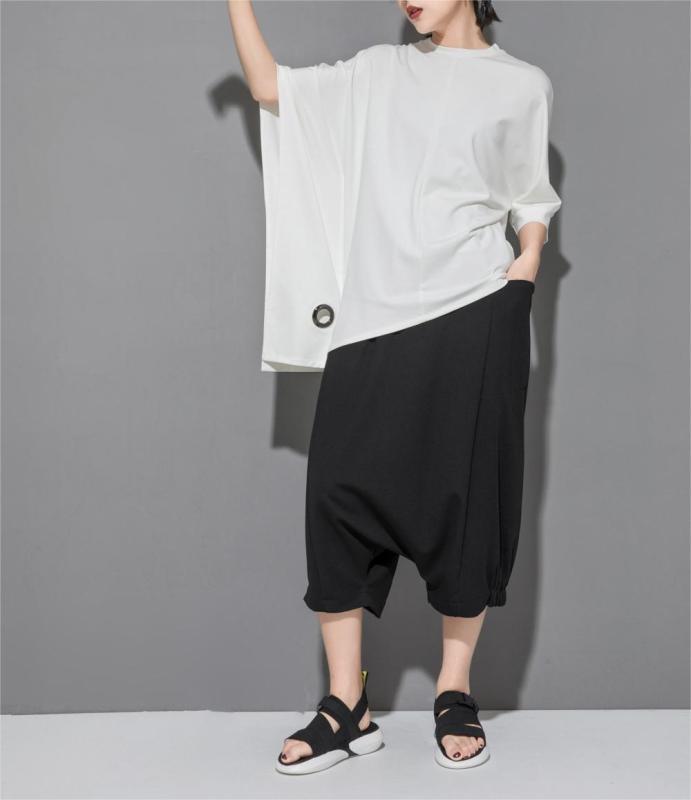 Trendy Bat Spliced 3/4 Sleeve T-shirt for Women