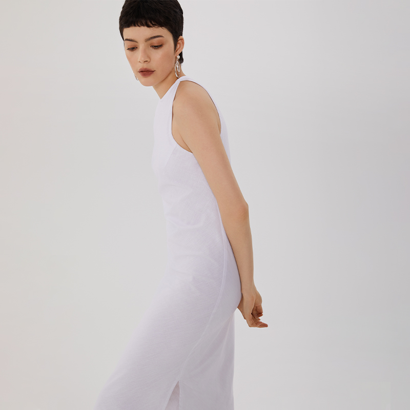 Dew Design Sleeveless Solid Color Slit Long Dress