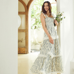OEM Ruffled Floral Suspender Cake Long Dress