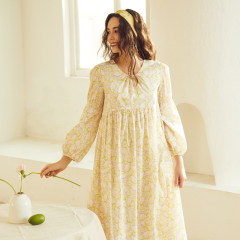 New Design Round Neck Floral Loose Long Sleeve Dress