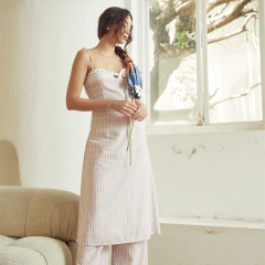 Striped Suspender Linen Backless Dress/Trousers Set