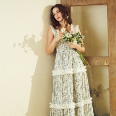 OEM Ruffled Floral Suspender Cake Long Dress