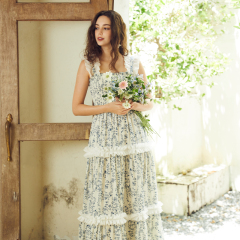 OEM Ruffled Floral Suspender Cake Long Dress