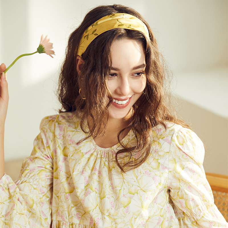 New Design Round Neck Floral Loose Long Sleeve Dress