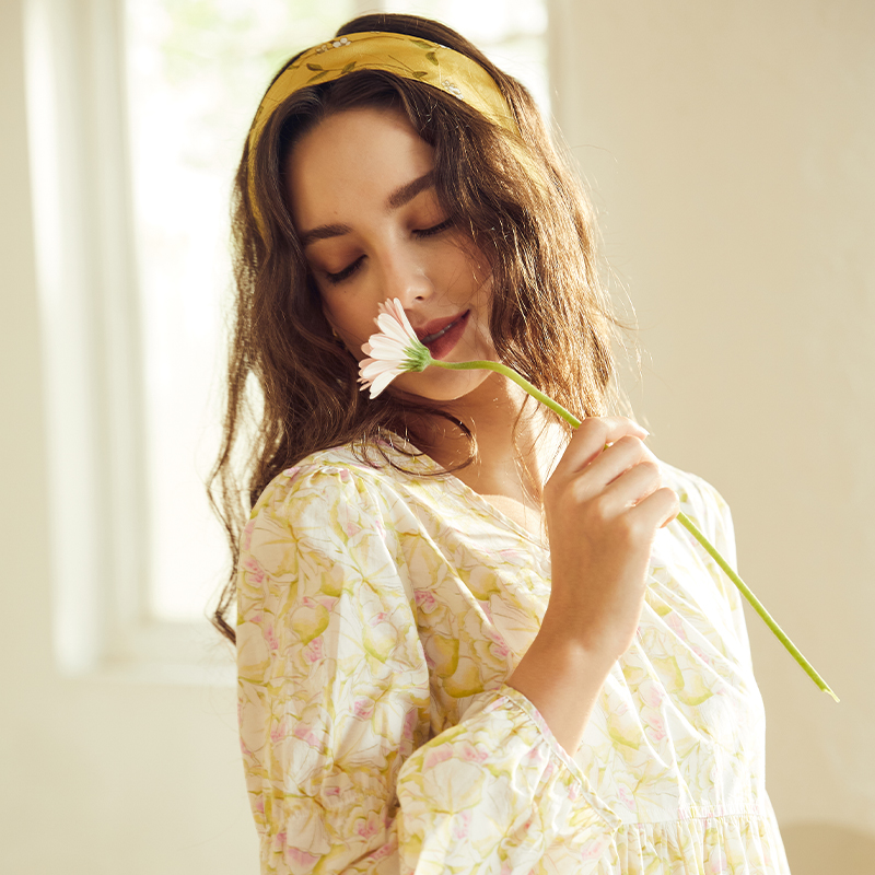 New Design Round Neck Floral Loose Long Sleeve Dress