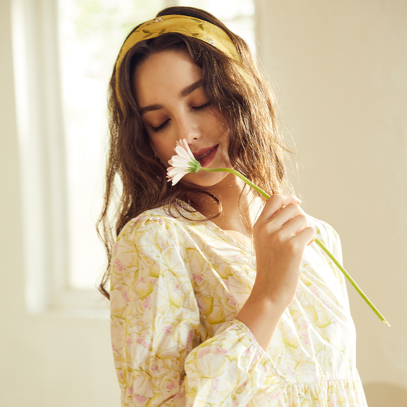 New Design Round Neck Floral Loose Long Sleeve Dress