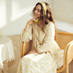 New Design Round Neck Floral Loose Long Sleeve Dress