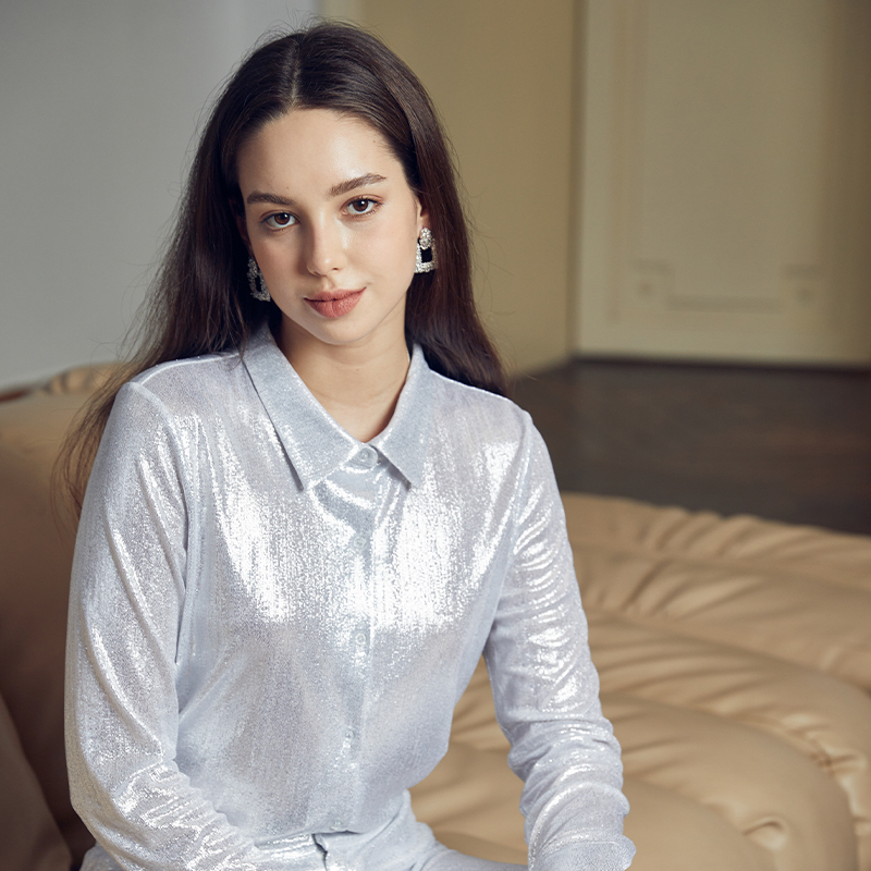 Formal hot silver shirt wide leg pants suit